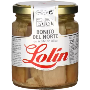 Tun - Bonito del Norte i olivenolie, 225/150 gram på glas, Lolin