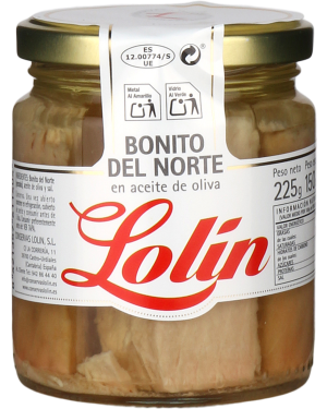 Tun - Bonito del Norte i olivenolie, 225/150 gram på glas, Lolin